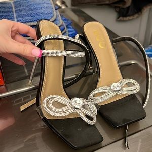 Ego Silver Bow Jeweled Heels